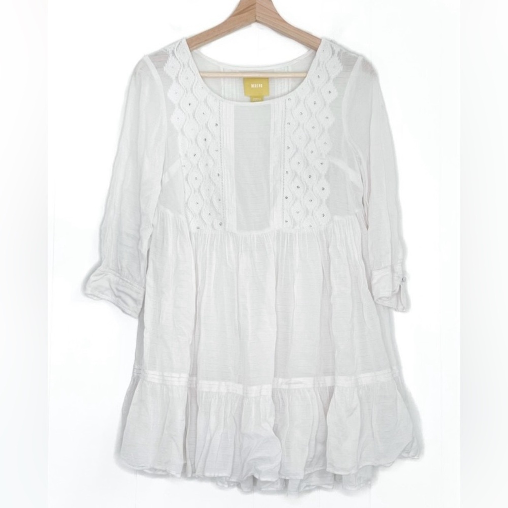 Anthropologie Maeve White Eyelet Flowy Boho Mini Dress